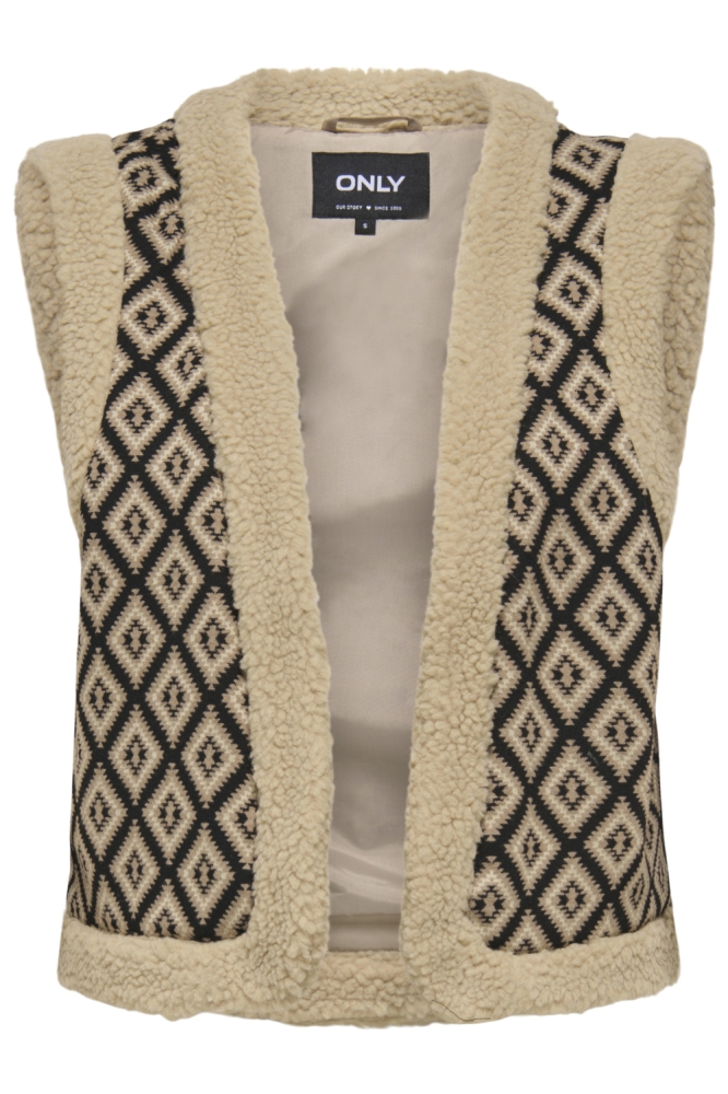 ONLJESSIE AZTEC TEDDY WAISTCOAT CS 15323165 Pumice Stone/AZTEC TANN